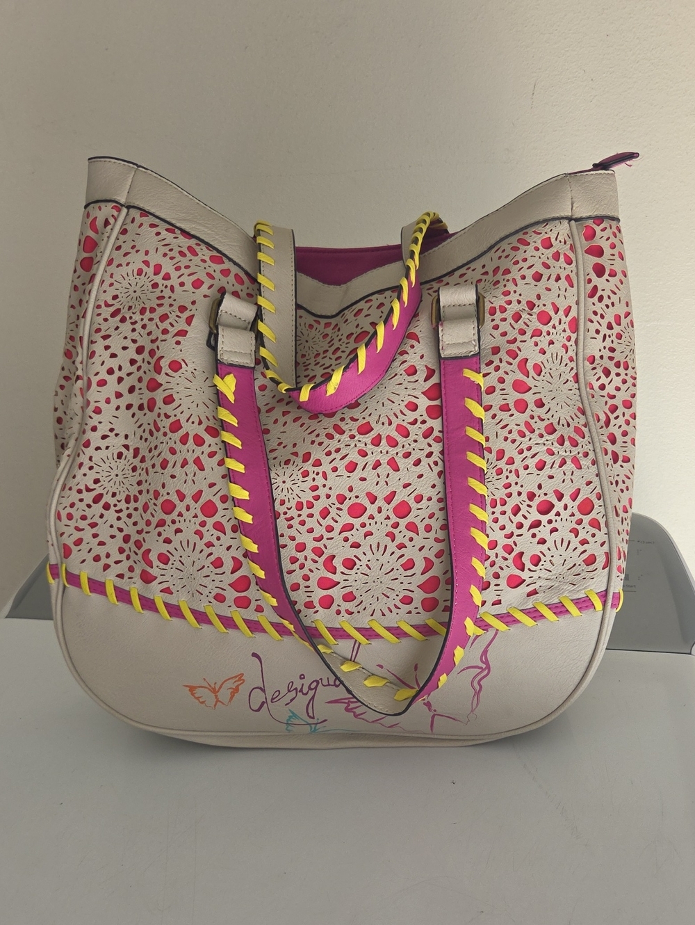 Desigual Rounded Pink Bag Butterflies Tote Bag